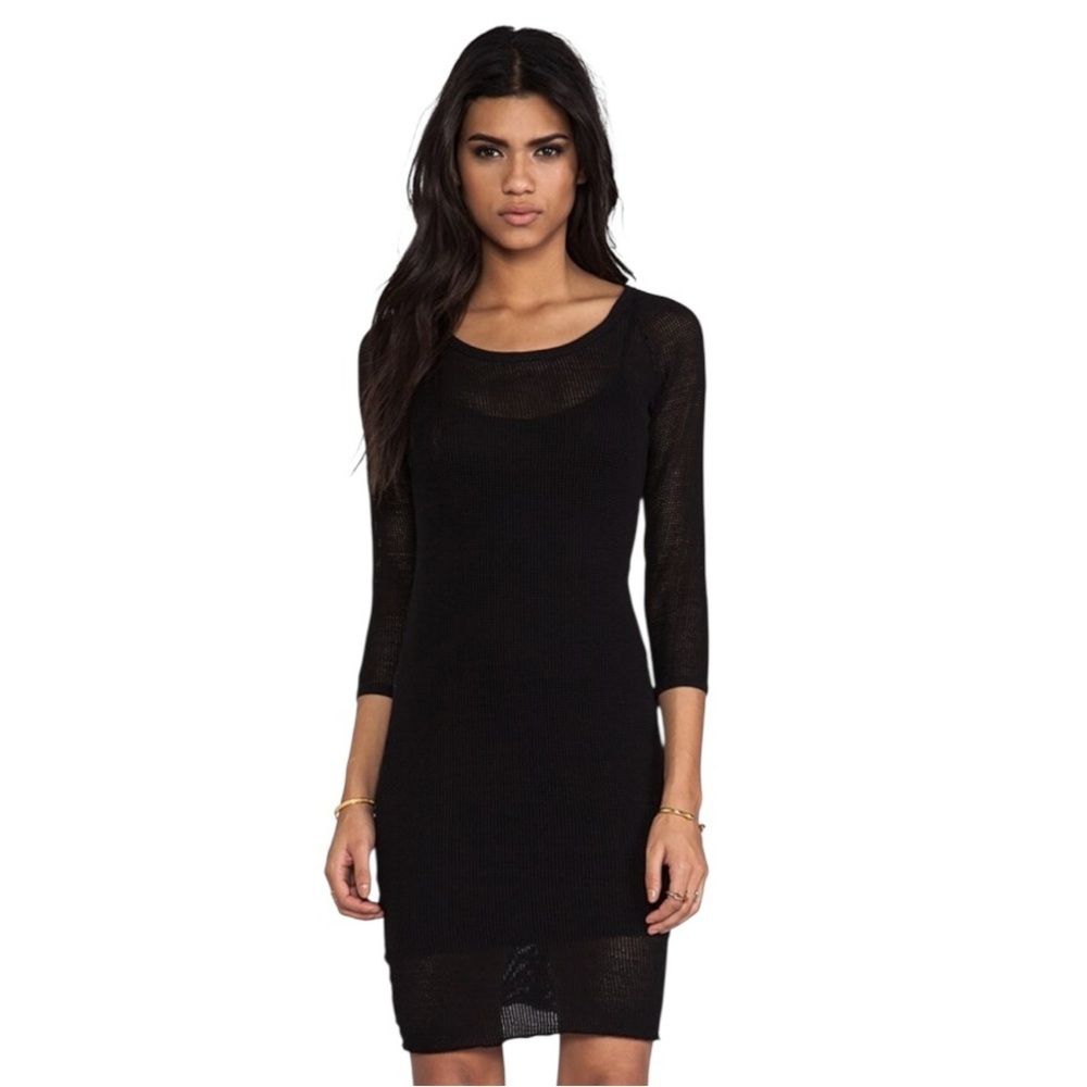 James Perse Cotton Sheer Black Knit Dress Small